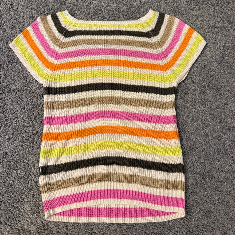 LOFT Petite Multicolor Knit Top with Colorful Stripes